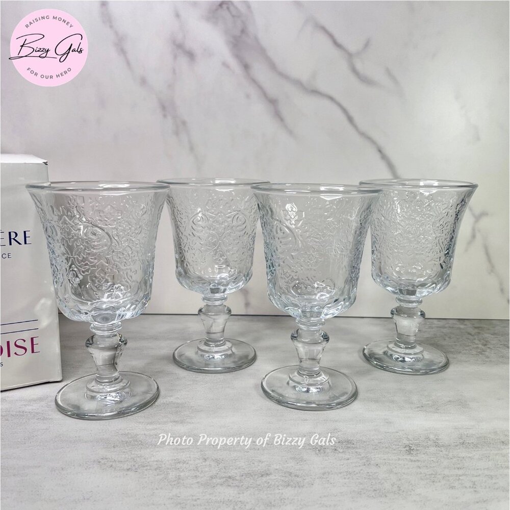 4 La Rochere Stemmed Embossed Amboise Wine Goblet Glasses